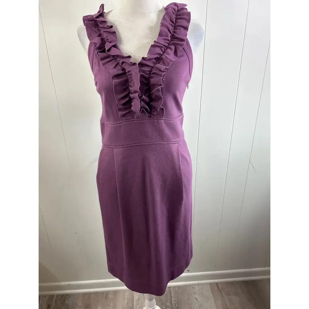 Banana Republic V-Neck Ruffle Brigitte Purple Dress sleeveless stretch Size 2